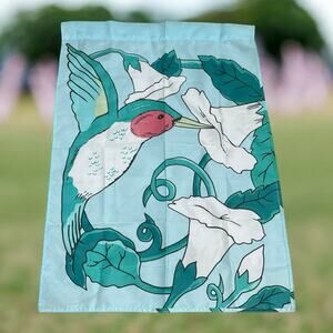 Hummingbird Bird Flower House Garden Flag Pollinate Spring 1999 Blue 29" Vintage